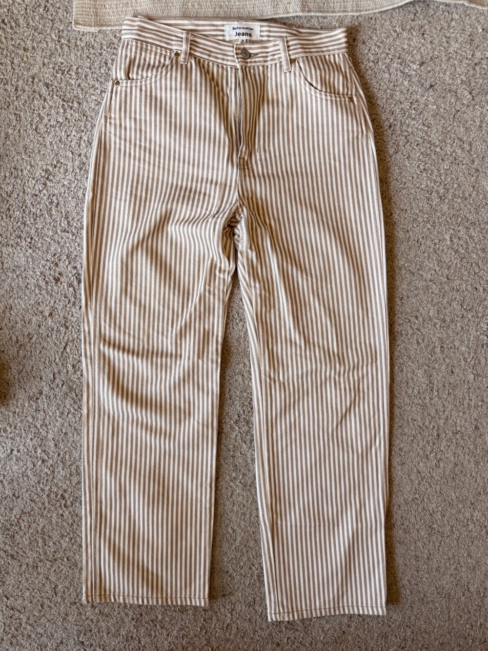 Reformation Wilder High Rise Ankle Beige and White Striped Women’s Jeans